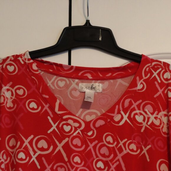 Just Be XL X's and O's Red/White/Pink Very Soft Cozy Night Gown Short Sleeve - Picture 10 of 12